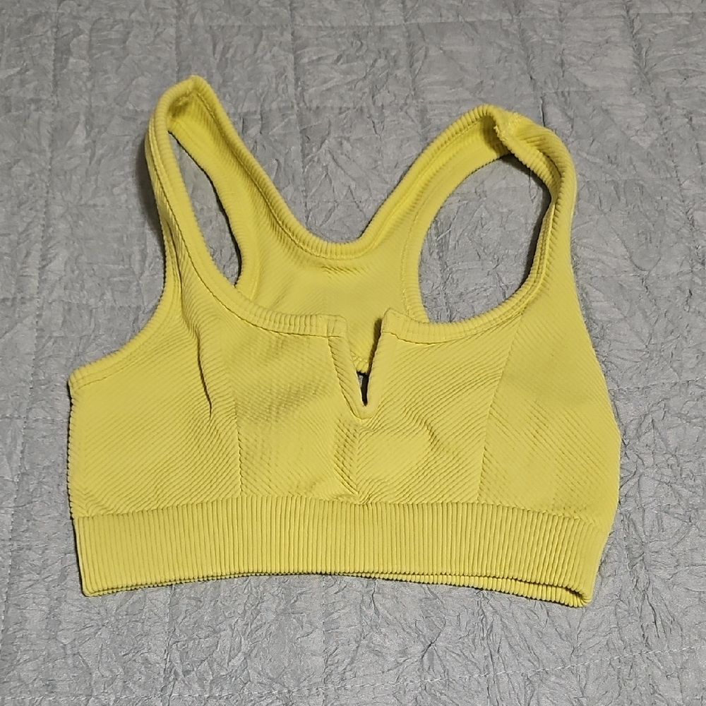 FP Movement by Free People Yellow Ribbed V-Neck Sports Bra